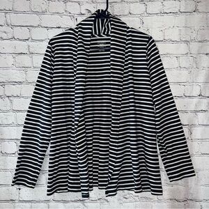 L.L. Bean Supima Cotton Navy Blue Striped Open Front Cardigan Size Medium